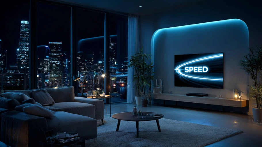 Free trial IPTV UK speed test on a modern smart TV setup